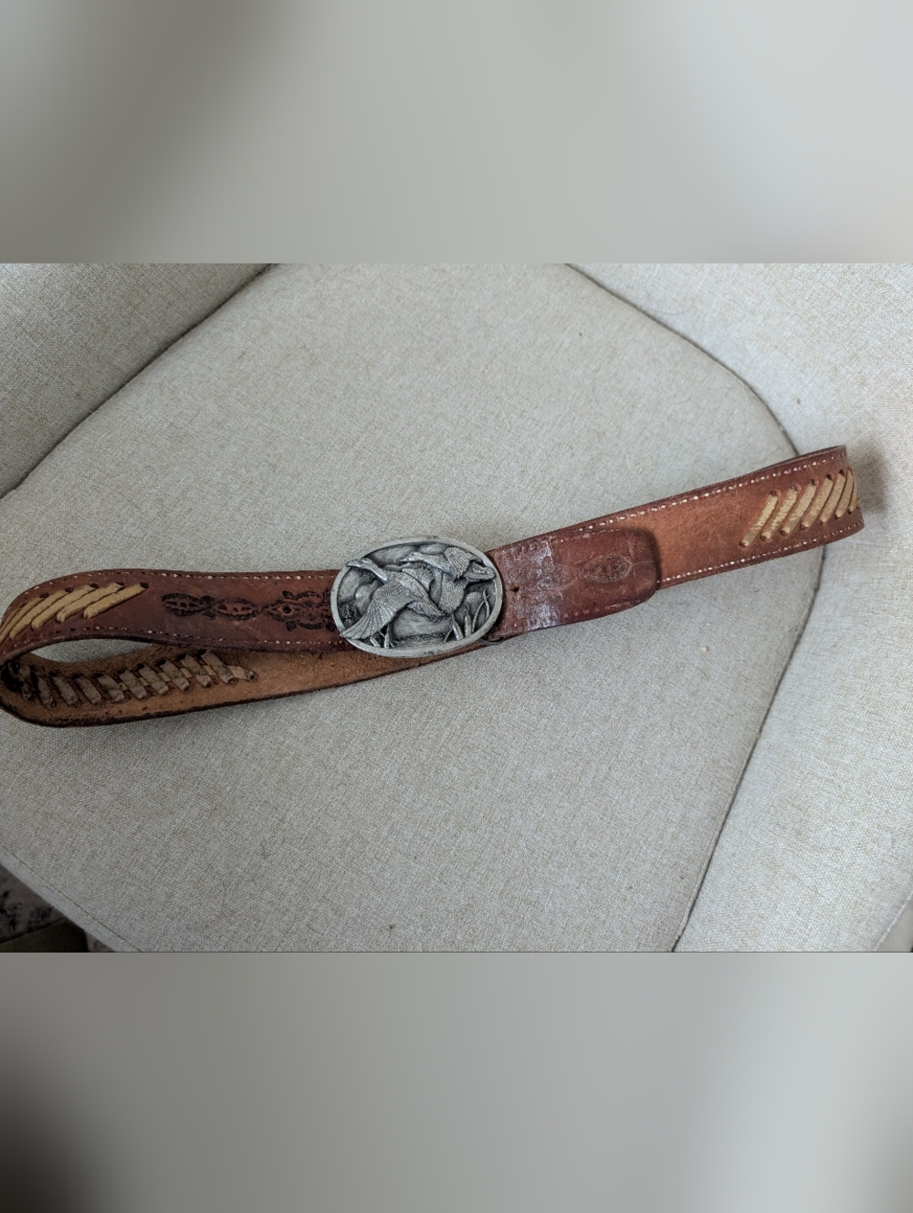 Vintage 90’s Siskiyou Belt & Buckle Mallards Leather With Eagle Design.